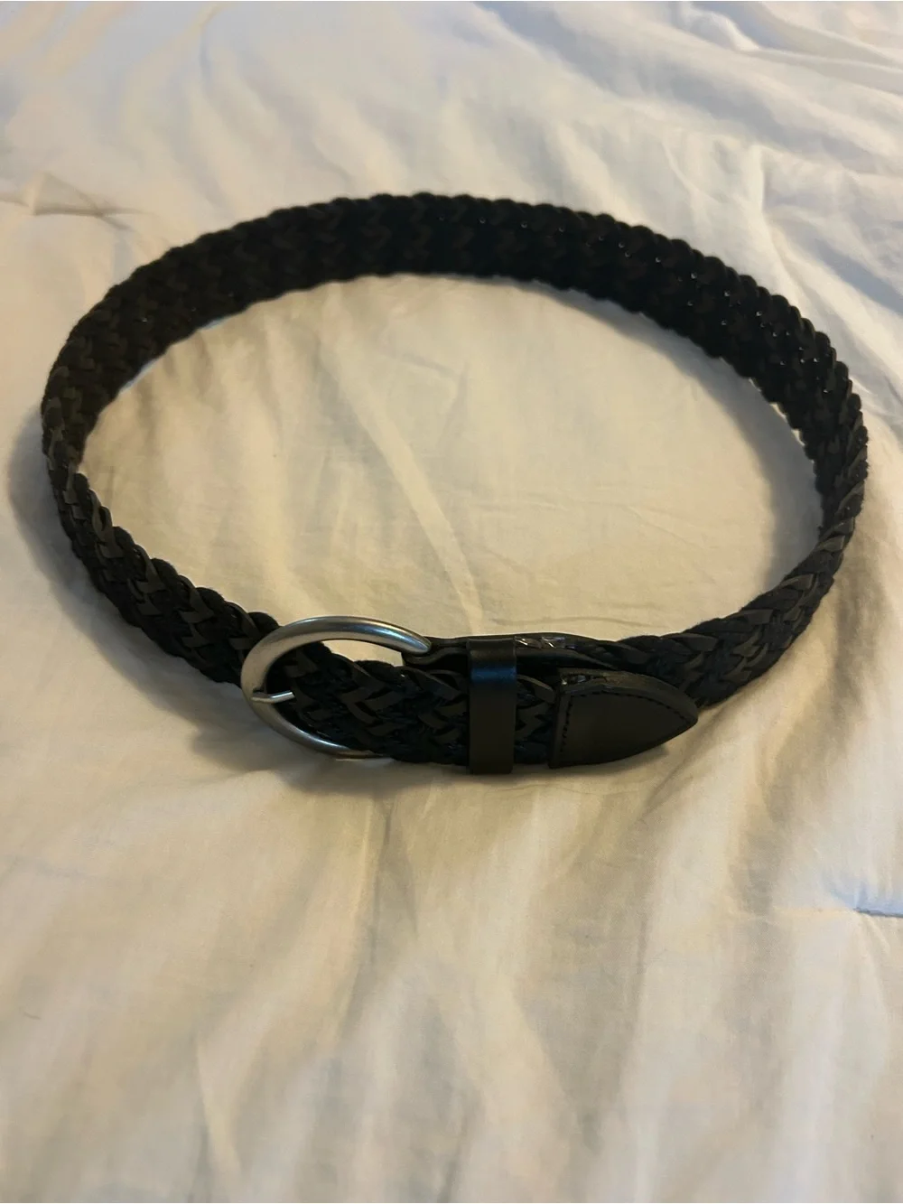 Banana Republic Black Braided Leather Belt with Silver Buckle